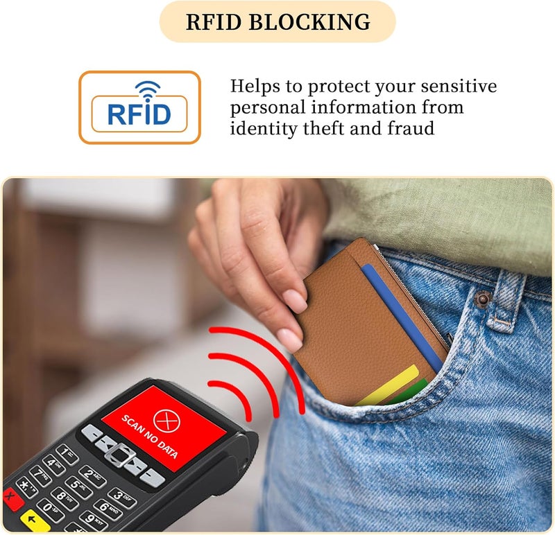 Hancynir Minimalist Small Wallet Women Credit Card Holder, RFID Blocking Slim Mini Card Wallets Cute Front Pocket PU Leather Card Case Thin Travel Zipper Coin Cash for Ladies Men Wallet Gifts Brown - Image 4